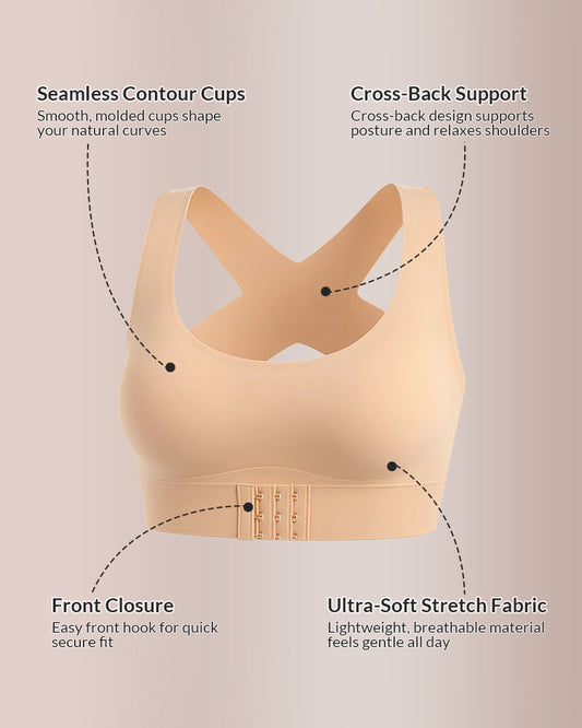 Clare Cross Back Front Closure Wireless Posture Bra